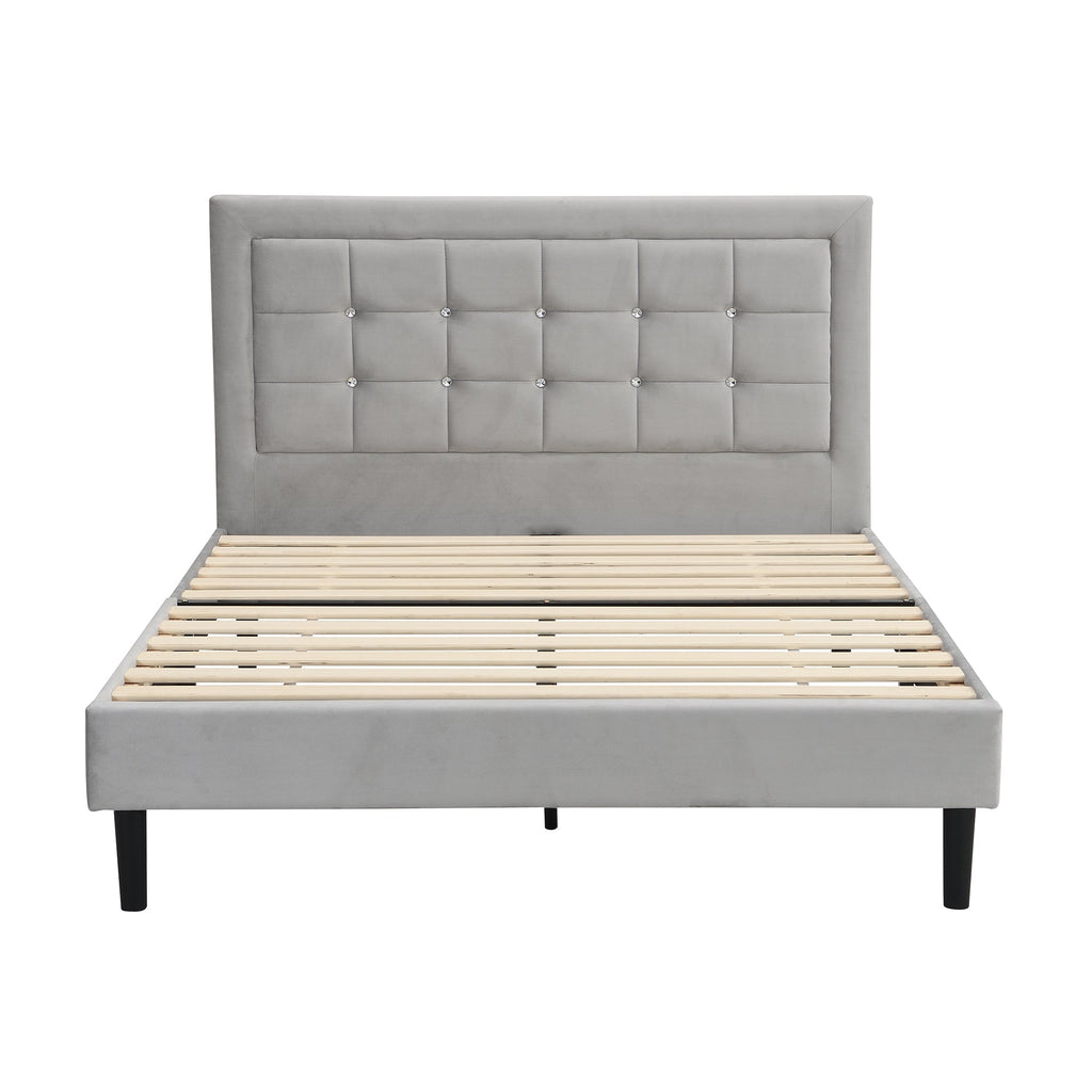 Chastleton Upholstered Bed with Diamante Headboard (Grey Velvet)