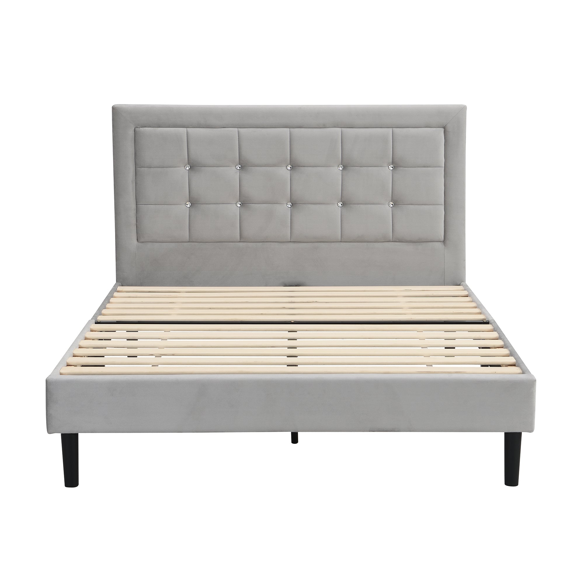 Chastleton Upholstered Bed with Diamante Headboard (Grey Velvet)