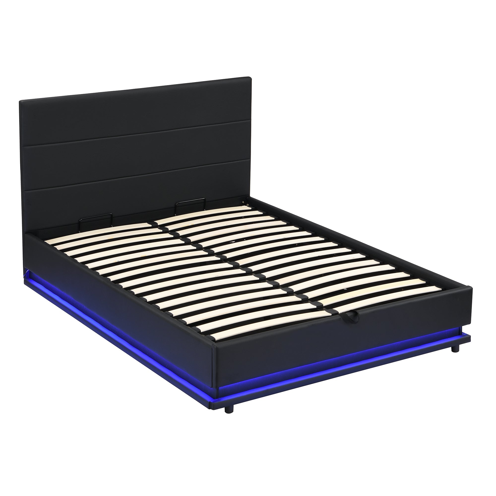 Buxton Faux Leather End Opening Ottoman Storage Bed Frame with Multi-colour LED Light Strip (Black PU)