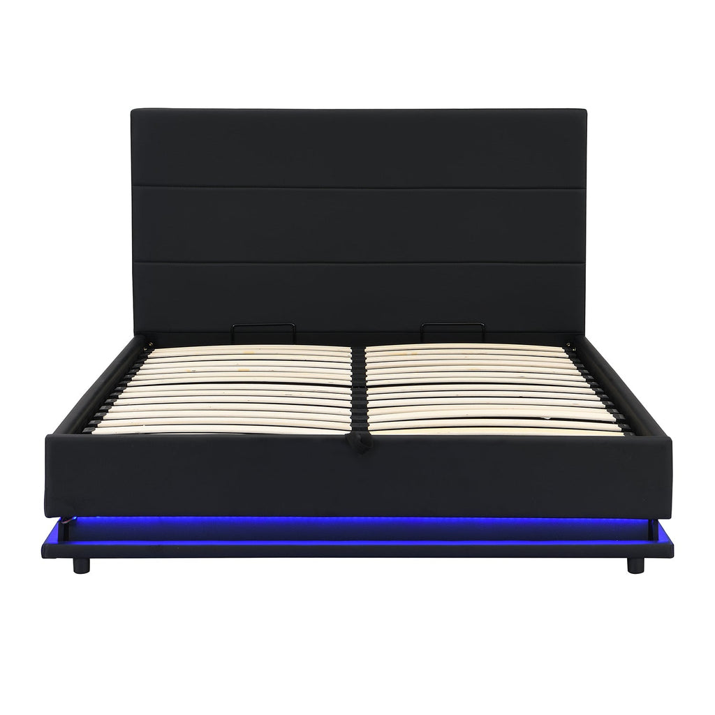 Buxton Faux Leather End Opening Ottoman Storage Bed Frame with Multi-colour LED Light Strip (Black PU)