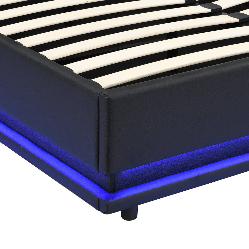 Buxton Faux Leather End Opening Ottoman Storage Bed Frame with Multi-colour LED Light Strip (Black PU)