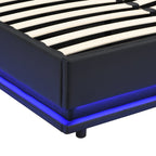 Buxton Faux Leather End Opening Ottoman Storage Bed Frame with Multi-colour LED Light Strip (Black PU)