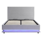 Buxton End Opening Ottoman Storage Bed Frame with Multi-colour LED Light Strip (Light Grey Velvet)