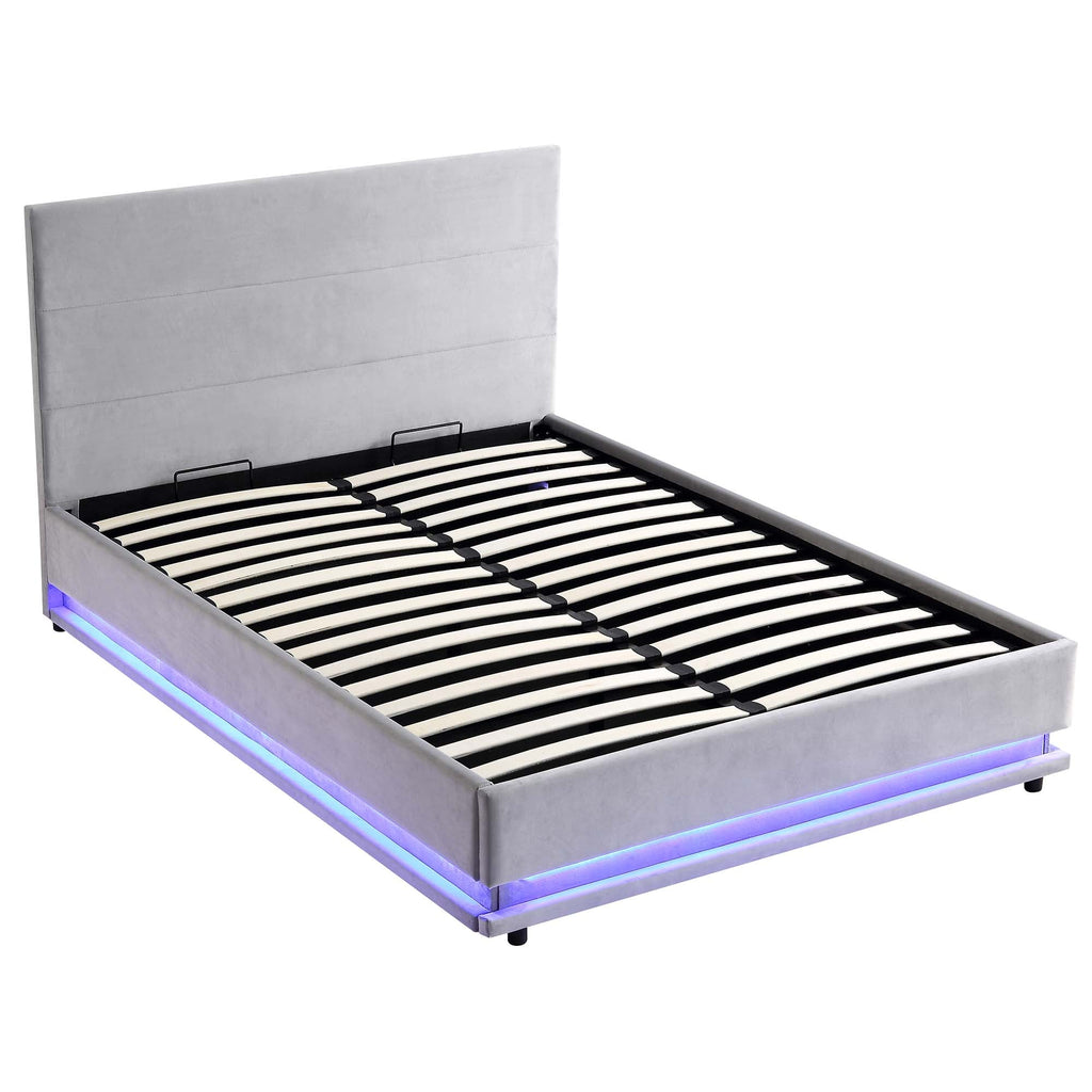 Buxton End Opening Ottoman Storage Bed Frame with Multi-colour LED Light Strip (Light Grey Velvet)