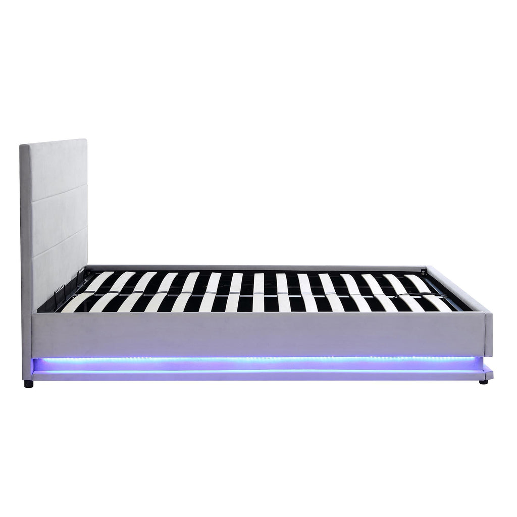 Buxton End Opening Ottoman Storage Bed Frame with Multi-colour LED Light Strip (Light Grey Velvet)