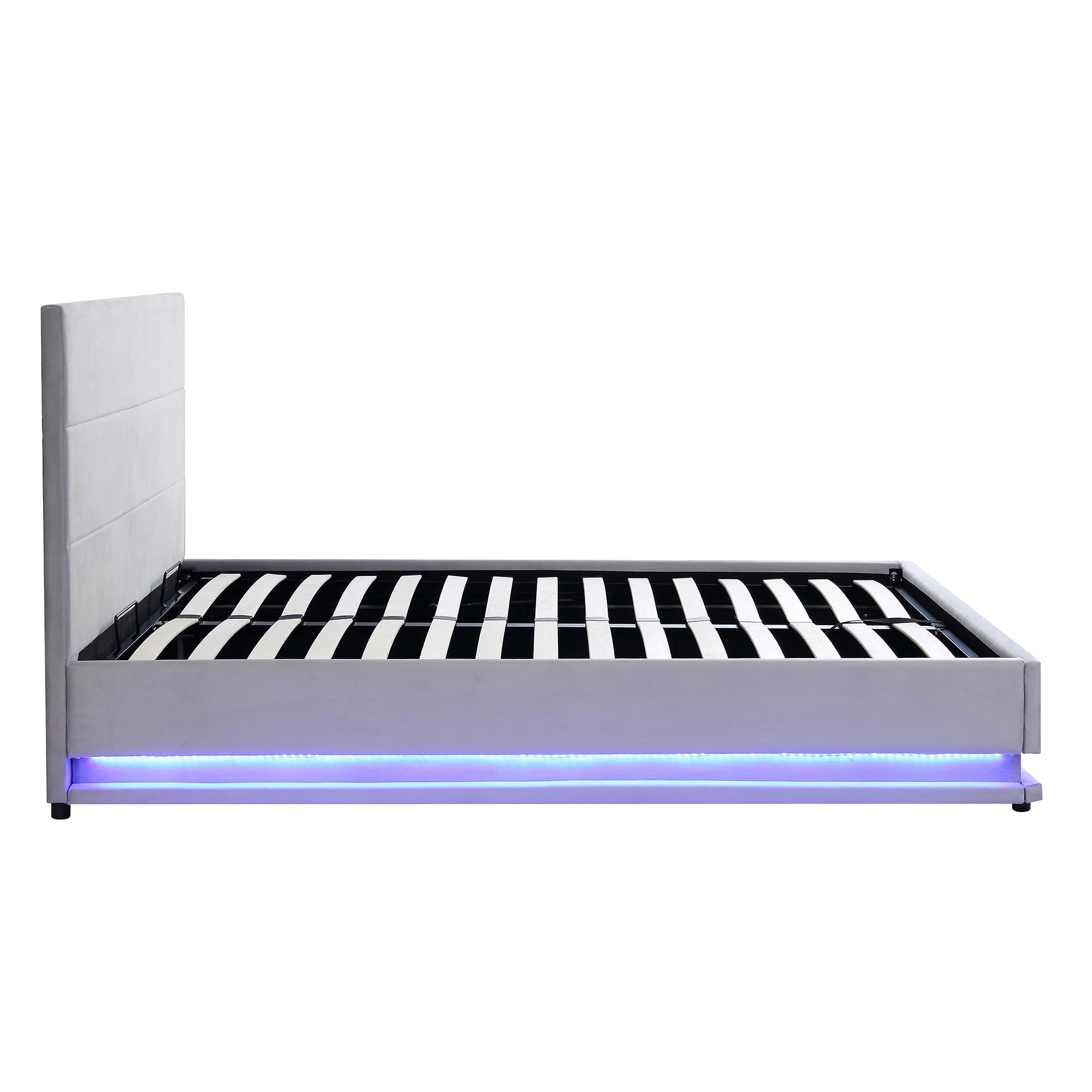 Buxton End Opening Ottoman Storage Bed Frame with Multi-colour LED Light Strip (Light Grey Velvet)