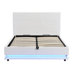 Buxton Faux Leather End Opening Ottoman Storage Bed Frame with Muti-colour LED Light Strip (White PU)