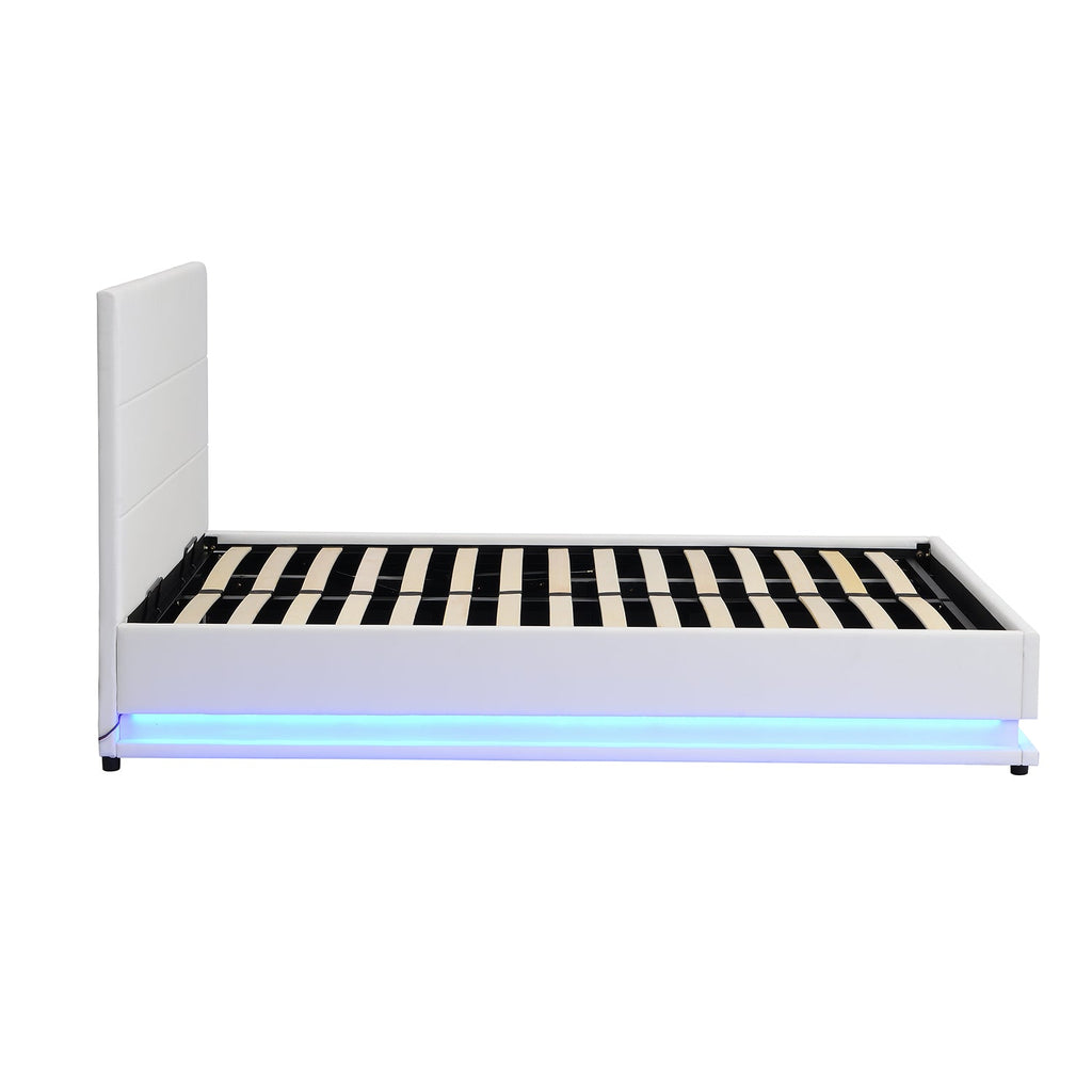 Buxton Faux Leather End Opening Ottoman Storage Bed Frame with Muti-colour LED Light Strip (White PU)