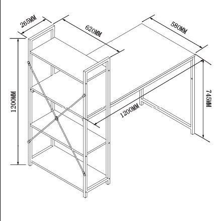 4-Tier Shelves Computer Workstation Desk, Natural Colour