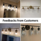 KAWOTI 4-Light Dimmable Metal Bathroom Vanity Light with Glass Shade