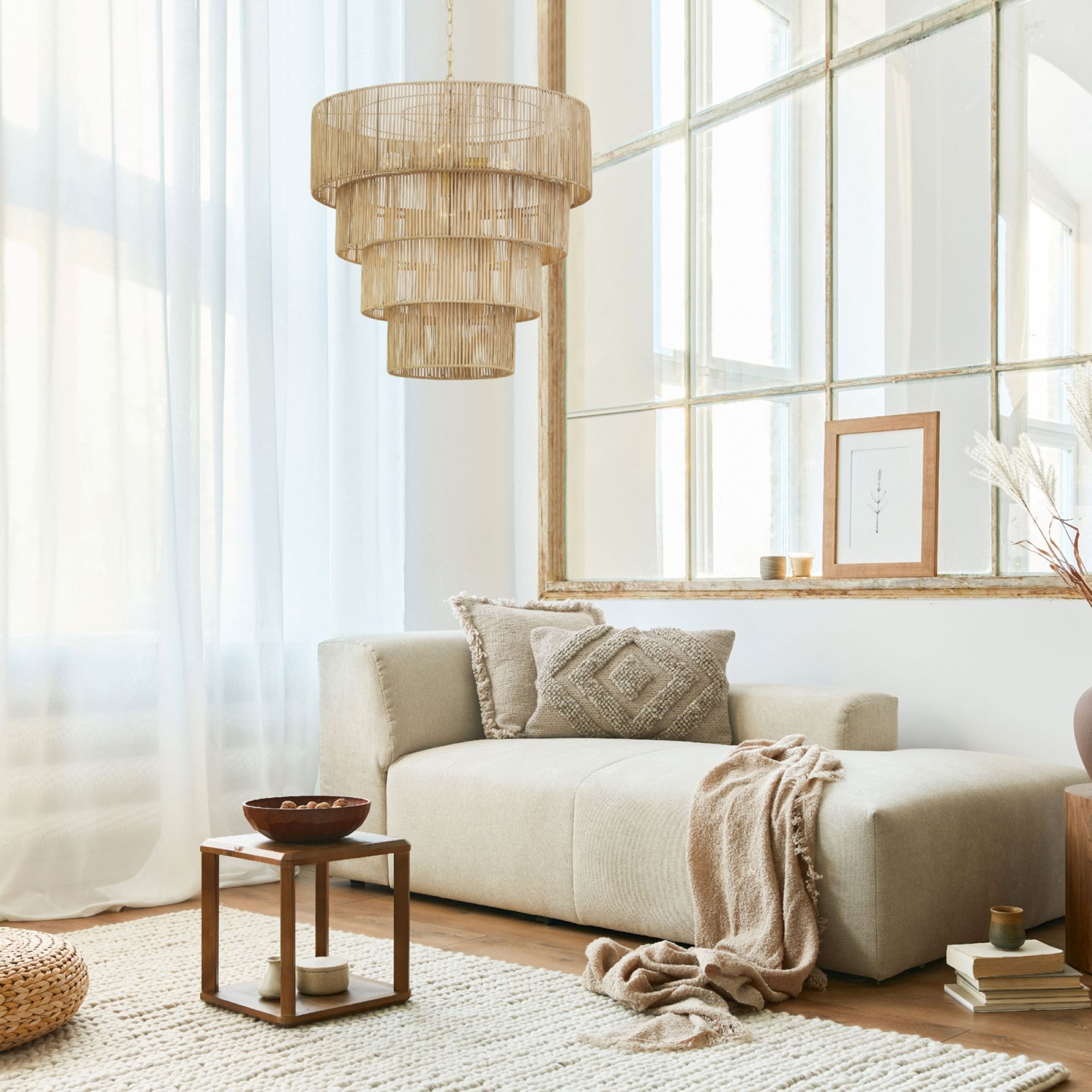 KAWOTI Width 26 5-Light 4-Tiered Bohemian Pendant Light