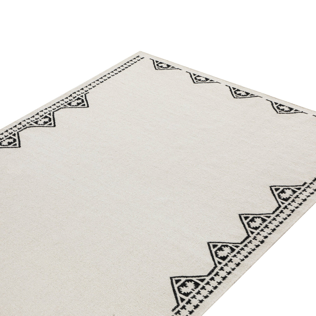 Atlan Cream & Black Handwoven Wool Rug