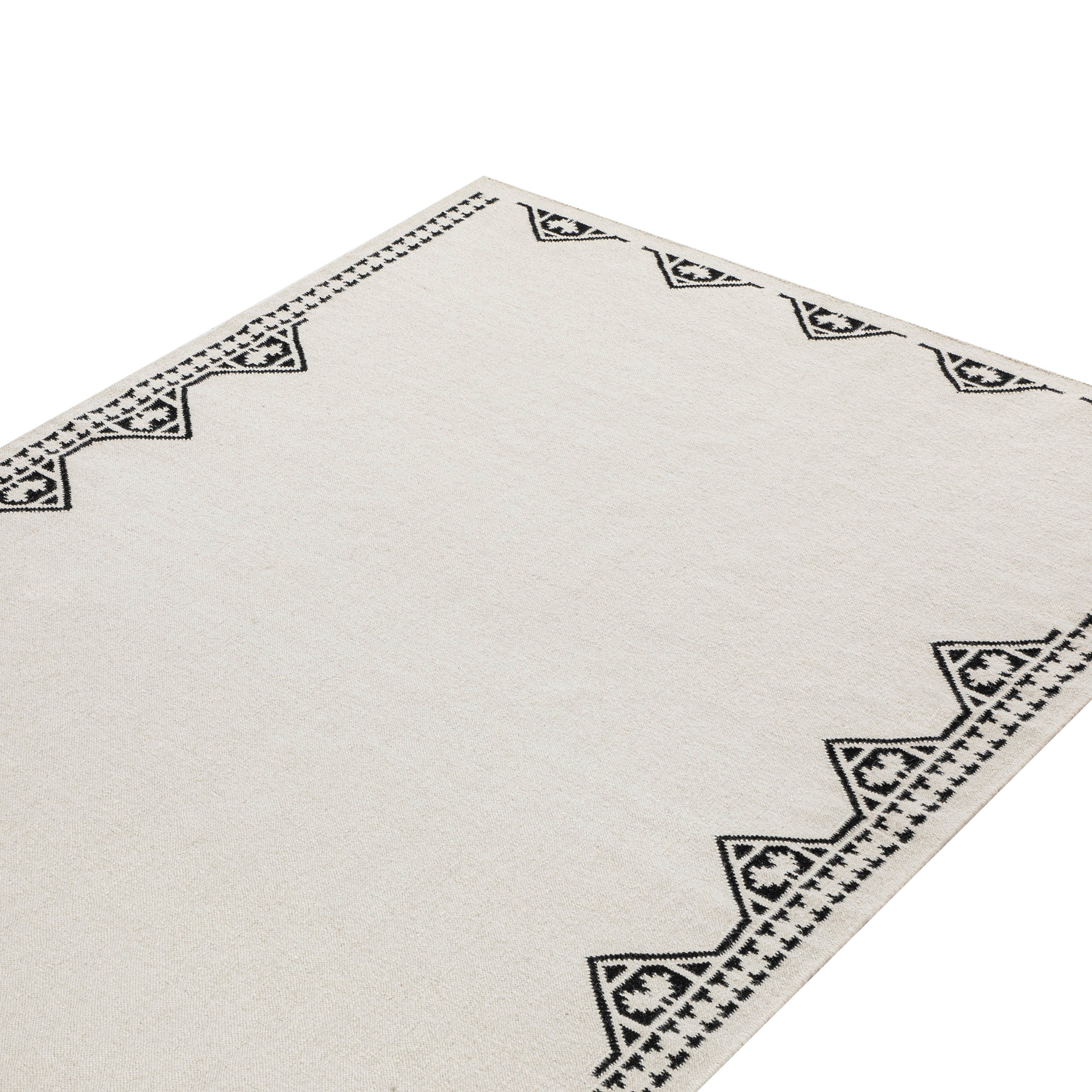 Atlan Cream & Black Handwoven Wool Rug