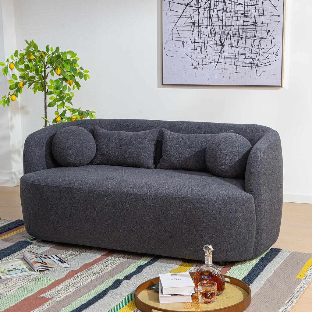 KINWELL Boucle Upholstered 2-Seats Loveseat with Pillows