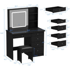 Kerrogee Makeup Vanity Set with Adjustable Lighted Mirror & Stool - 39.4L x 19.7W x 53.5H