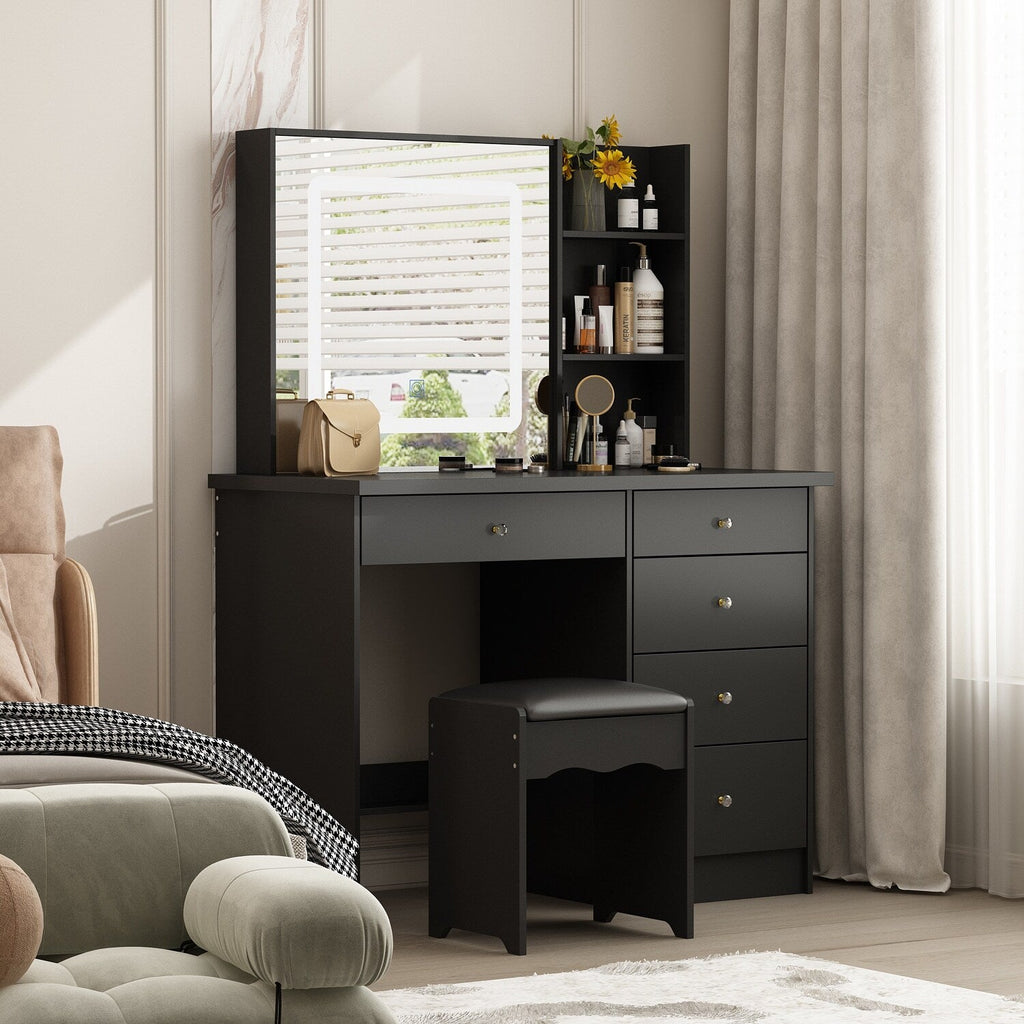 Kerrogee Makeup Vanity Set with Adjustable Lighted Mirror & Stool - 39.4L x 19.7W x 53.5H