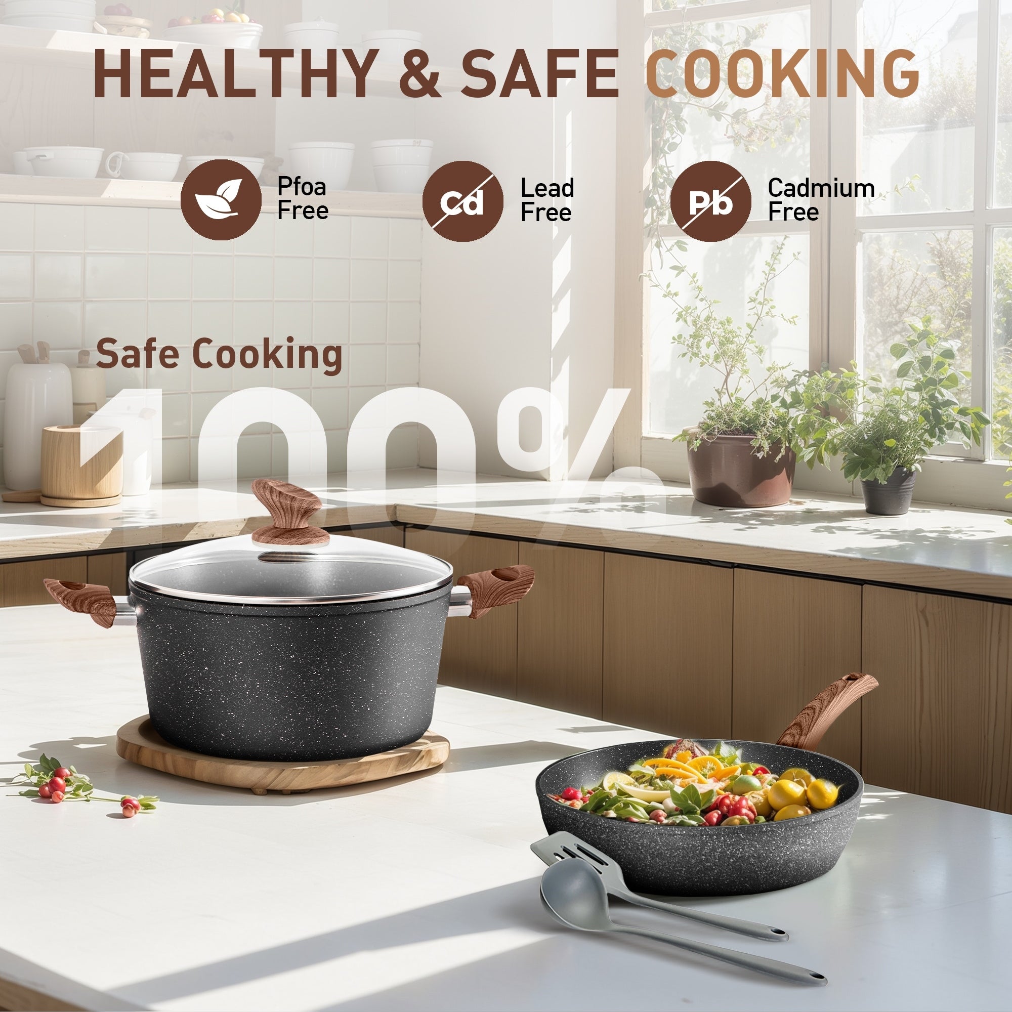 Kitchen Cookware Sets Nonstick, 12 Piece Pots and Pans Set Granite Cooking Set