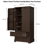 Kitchen Storage Pantry Cabinet, Freestanding Bathroom Storage Cabinet with 2 Doors and Drawers
