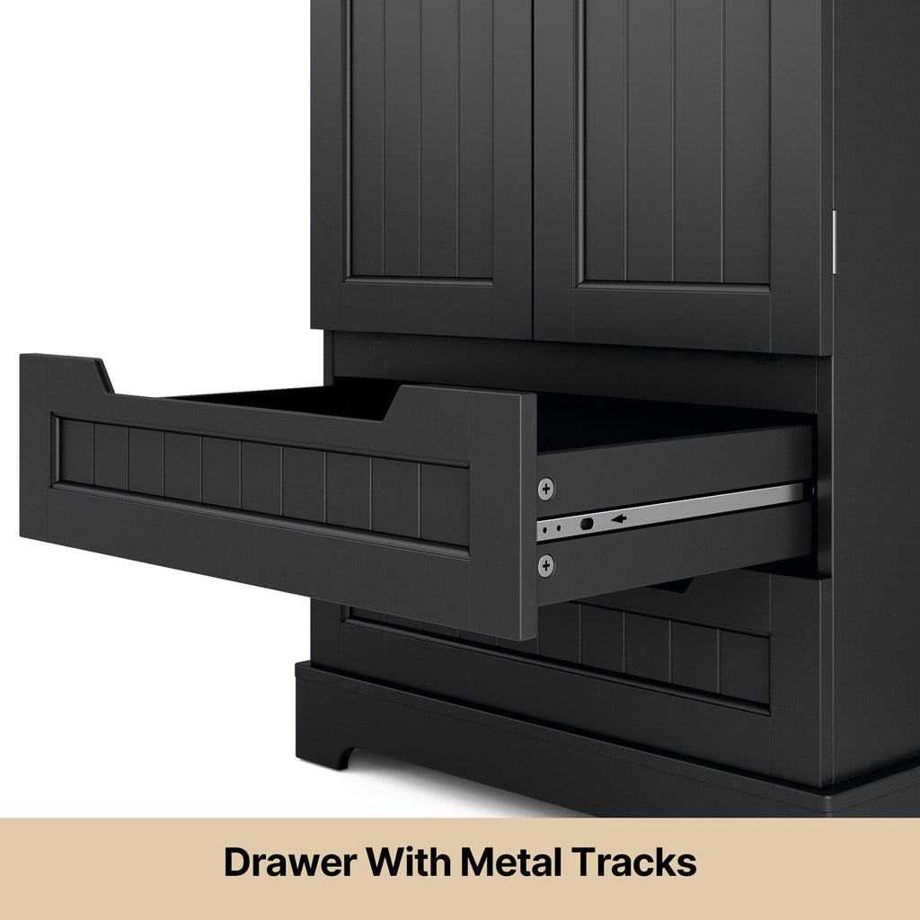 Kitchen Storage Pantry Cabinet, Freestanding Bathroom Storage Cabinet with 2 Doors and Drawers