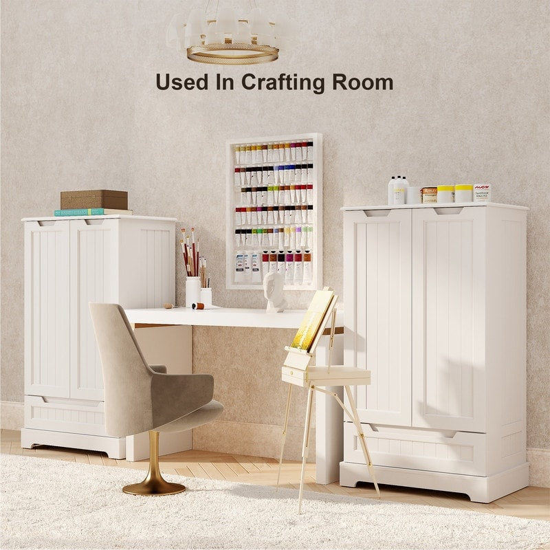 Kitchen Storage Pantry Cabinet, Freestanding Bathroom Storage Cabinet with 2 Doors and Drawers