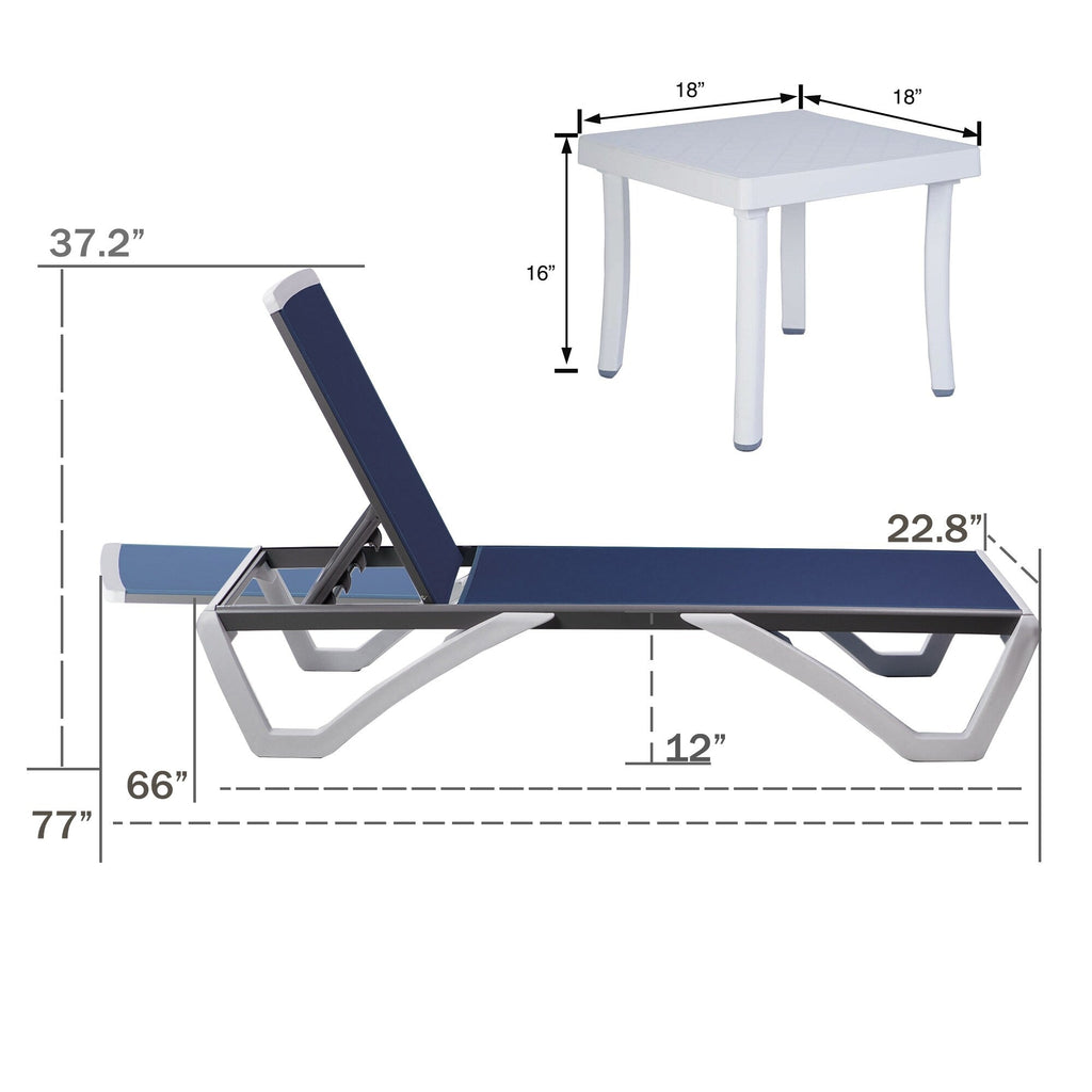 Kozyard Alan Full Flat Aluminum and Polypropylene Resin Legs Patio Reclining Adjustable Chaise Lounge