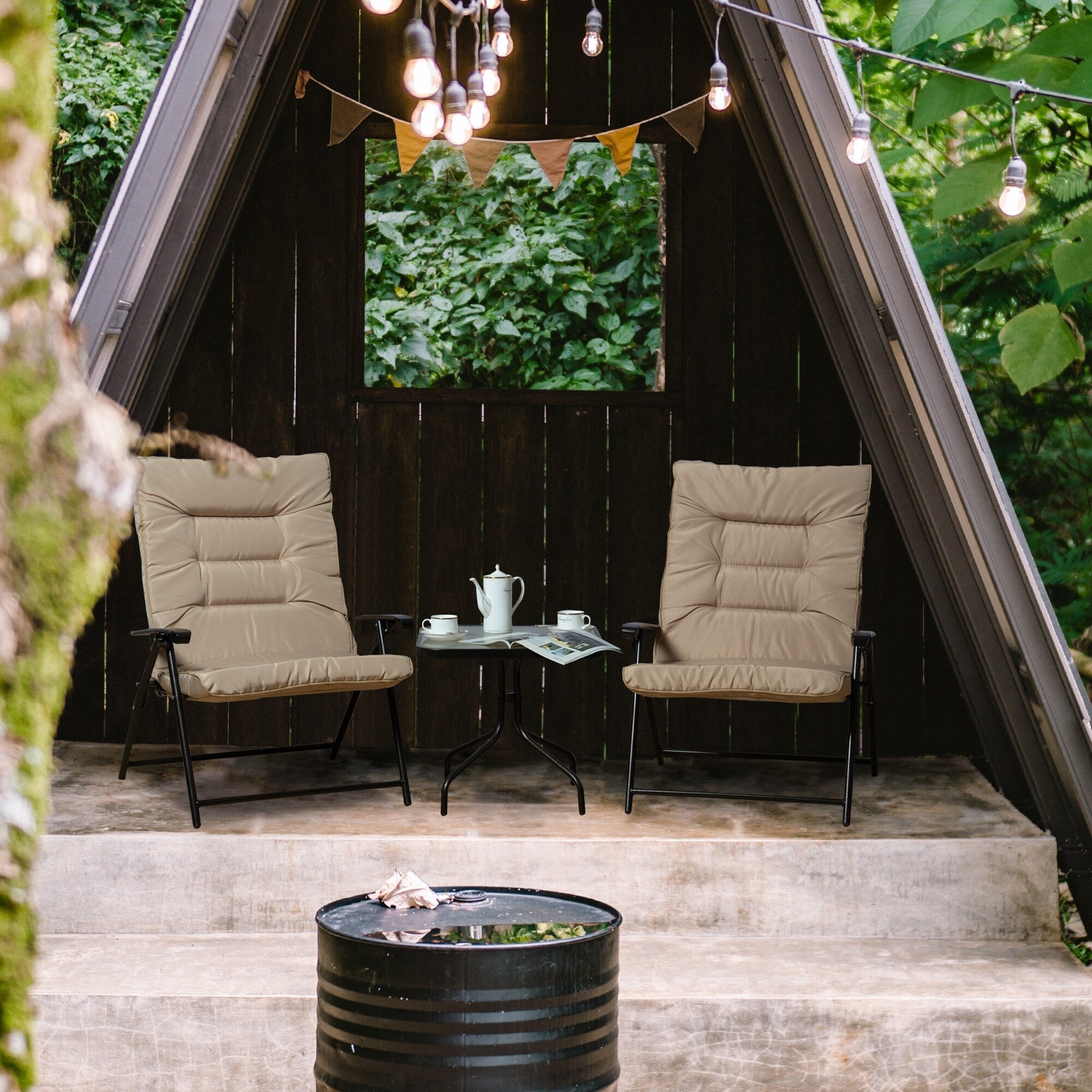 Kozyard Elsa 3 Pieces Outdoor Patio Furniture Padded Folding Bistro-Sets