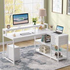 L Shaped Desk with Drawer, Home Office Corner Desk with Storage Shelves and Monitor Stand, Rustic PC Desk for Small Space