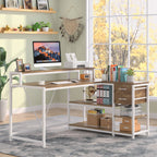 L Shaped Desk with Drawer, Home Office Corner Desk with Storage Shelves and Monitor Stand, Rustic PC Desk for Small Space