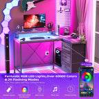 L Shaped Desk with Power Outlets & LED Lights