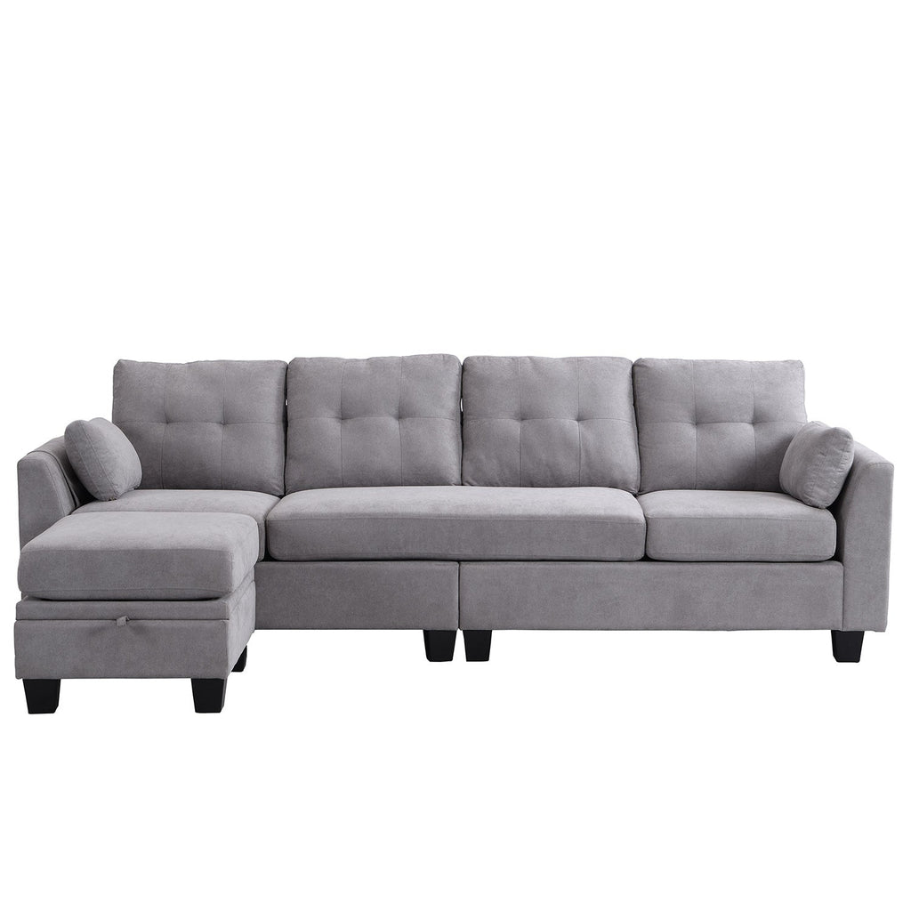 Brunswick Large 4-Seater Storage Chaise Sofa in Light Grey