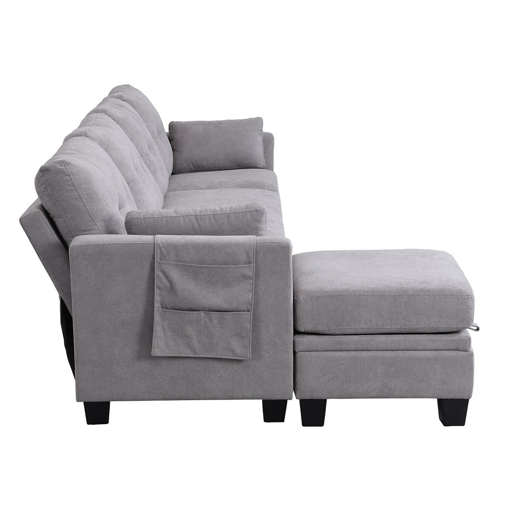 Brunswick Large 4-Seater Storage Chaise Sofa in Light Grey