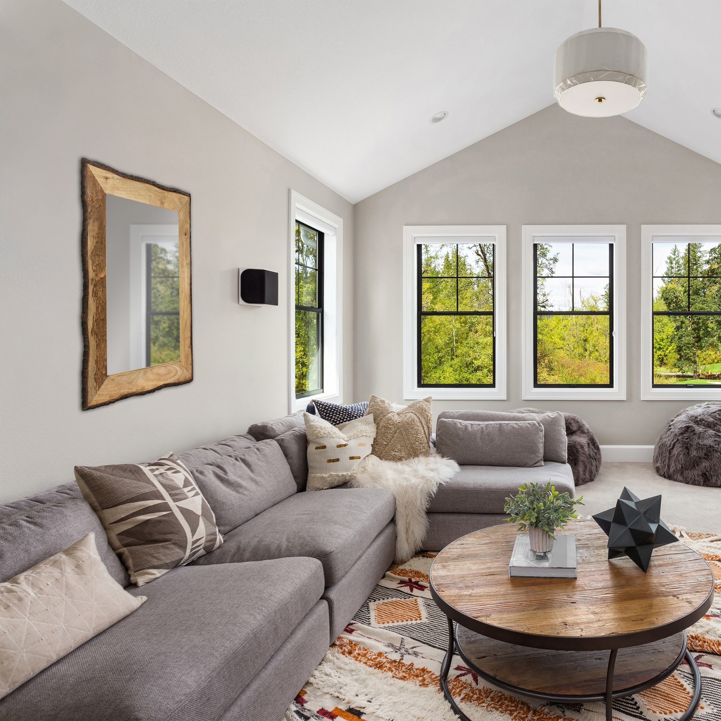 Lamont River of Goods Rectangular Brown and Tan Wood and Glass Wall Mirror - 39 x 1.25 x 28