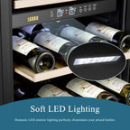 Lanbo 20-Inch 64 Bottle Dual Zone Freestanding Wine Cooler, Stainless Steel Trimmed Glass Door With Two Safety Lock