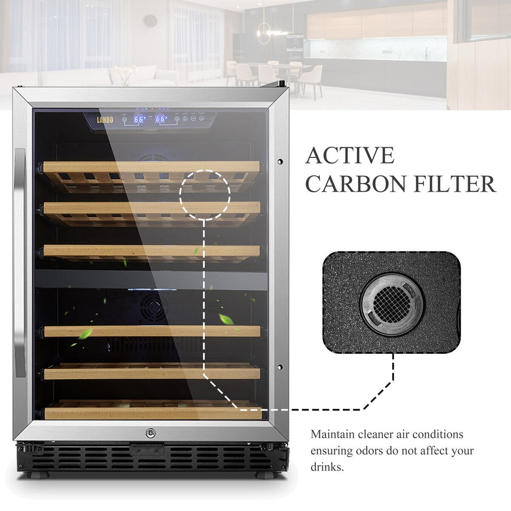 Lanbo 24 Inch Built-in Dual Zone Compressor Wine Cooler, 44 Bottle