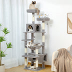 Large Cat Tower Cat Condo with Scratching Posts and Pads, 2 Padded Perch, Dual Condo and Basket