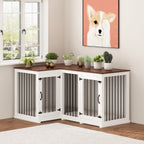 Large Corner Dog Crate Furniture for 2 Dogs, L Shape Dog Crate Cage - 58.7X41.1