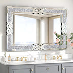 Large Interlocking Mirrored Wall Mirror with Crystal Beads Rectangle