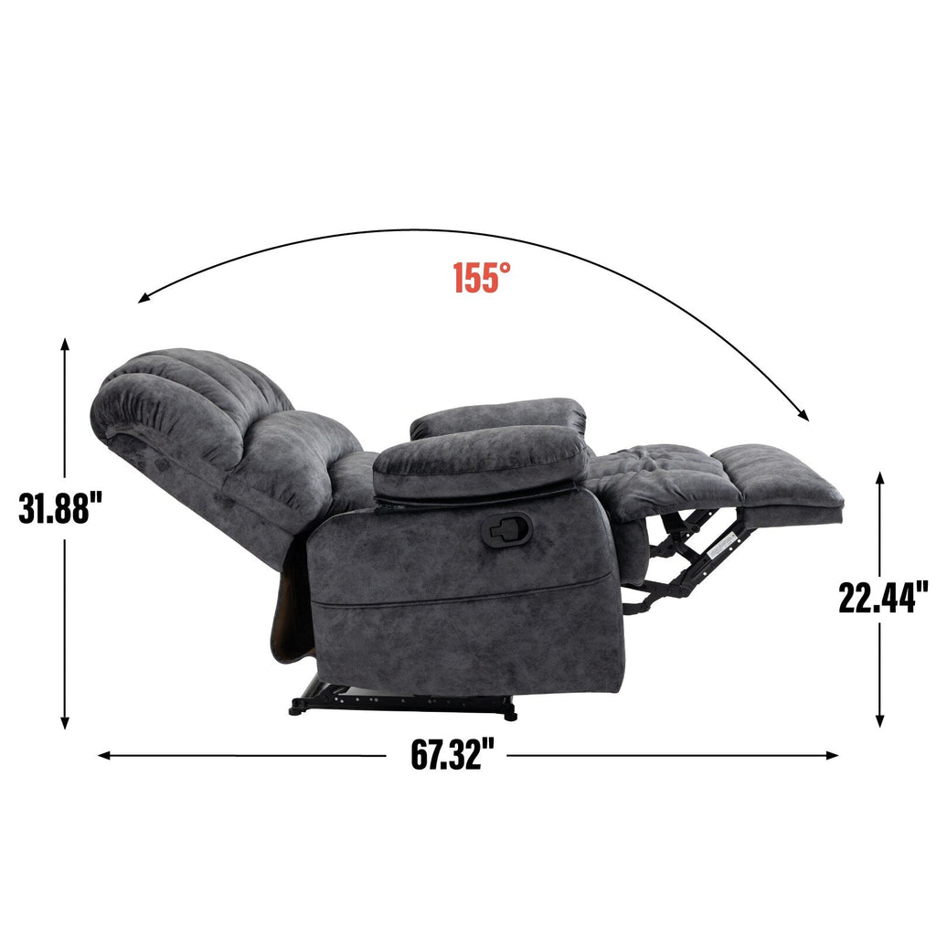 Large Manual Recliner Chair for Adult, Comfortable Fabric Single Recliner Sofa, Overstuffed Reclining Chair for Living Room