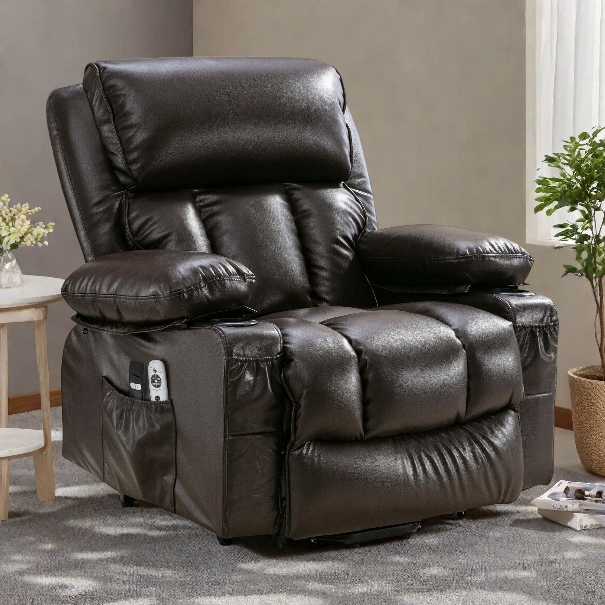 Large Power Lift Recliner Chair with Heat and 8-Point Massage - Remote Control, USB Port