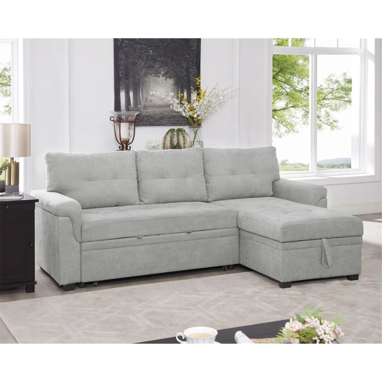 Convertible Reversible Sectional Sofa with Pull-Out Sleeper Bed, Hidden Storage Chaise, and Durable Legs