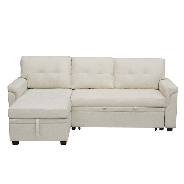 Convertible Reversible Sectional Sofa with Pull-Out Sleeper Bed, Hidden Storage Chaise, and Durable Legs