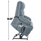 Lazy Boy Dual Motor Chenille Power Lift Recliner w/Massage and Lumbar Heating, Dual Cup Holders, Grey-Blue
