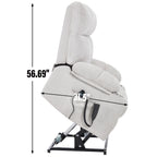 Lazy Boy Dual Motor Chenille Power Lift Recliner w/Massage and Lumbar Heating, Dual Cup Holders, Grey-Blue