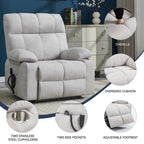 Lazy Boy Dual Motor Chenille Power Lift Recliner w/Massage and Lumbar Heating, Dual Cup Holders, Grey-Blue
