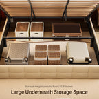 Lift Up Storage Bed Frame, Upholstered Platform Bed Frame with Hydraulic Storage System and Headboard