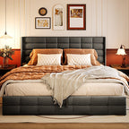 Lift Up Storage Bed Frame, Upholstered Platform Bed Frame with Hydraulic Storage System and Headboard