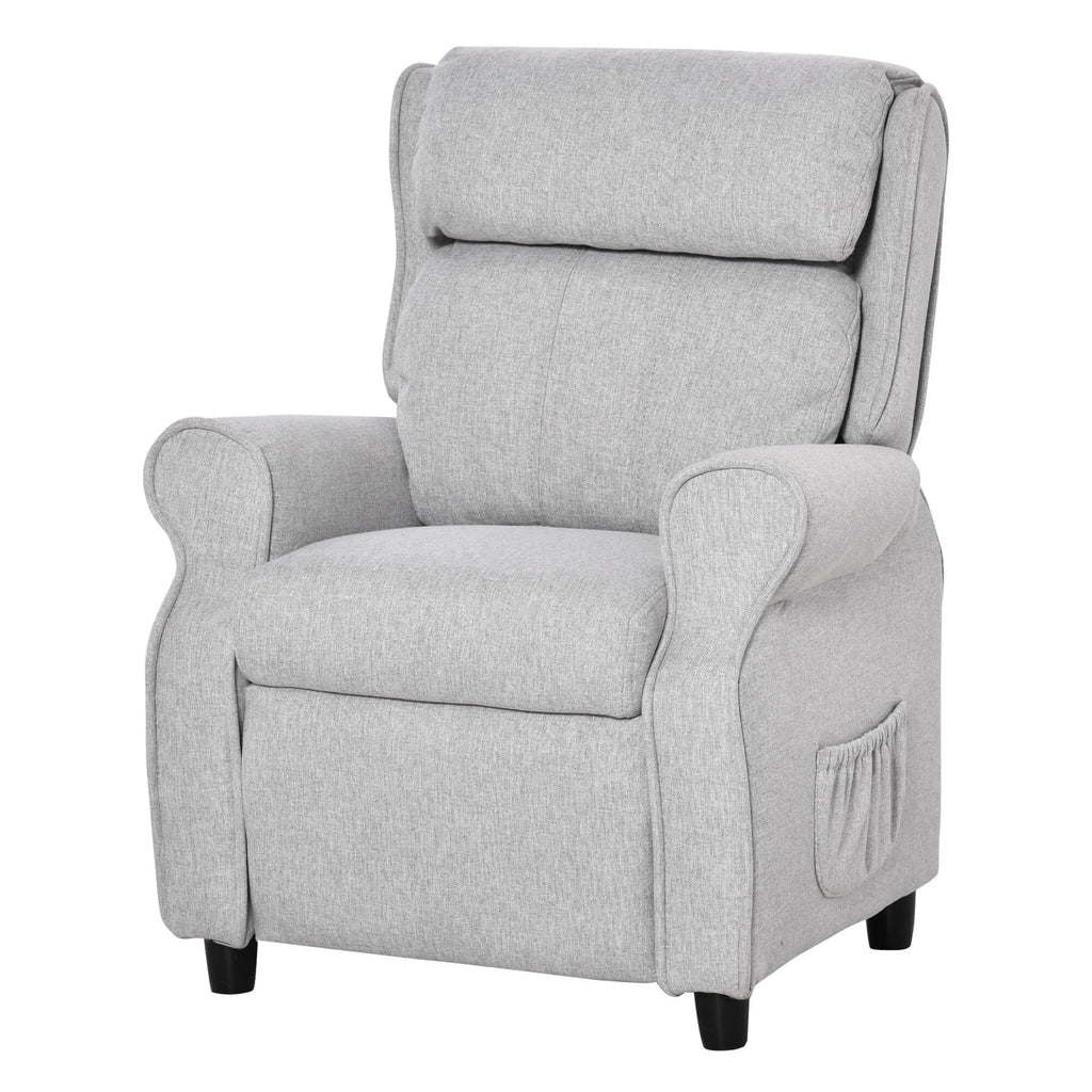 Light Grey Kids Children Upholstered Manual Recliner for 3-5 Years with Footrest and 2 Side Pockets
