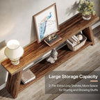 70.9 Inches Long Rustic Wood Console Sofa Table with Storage Shelf