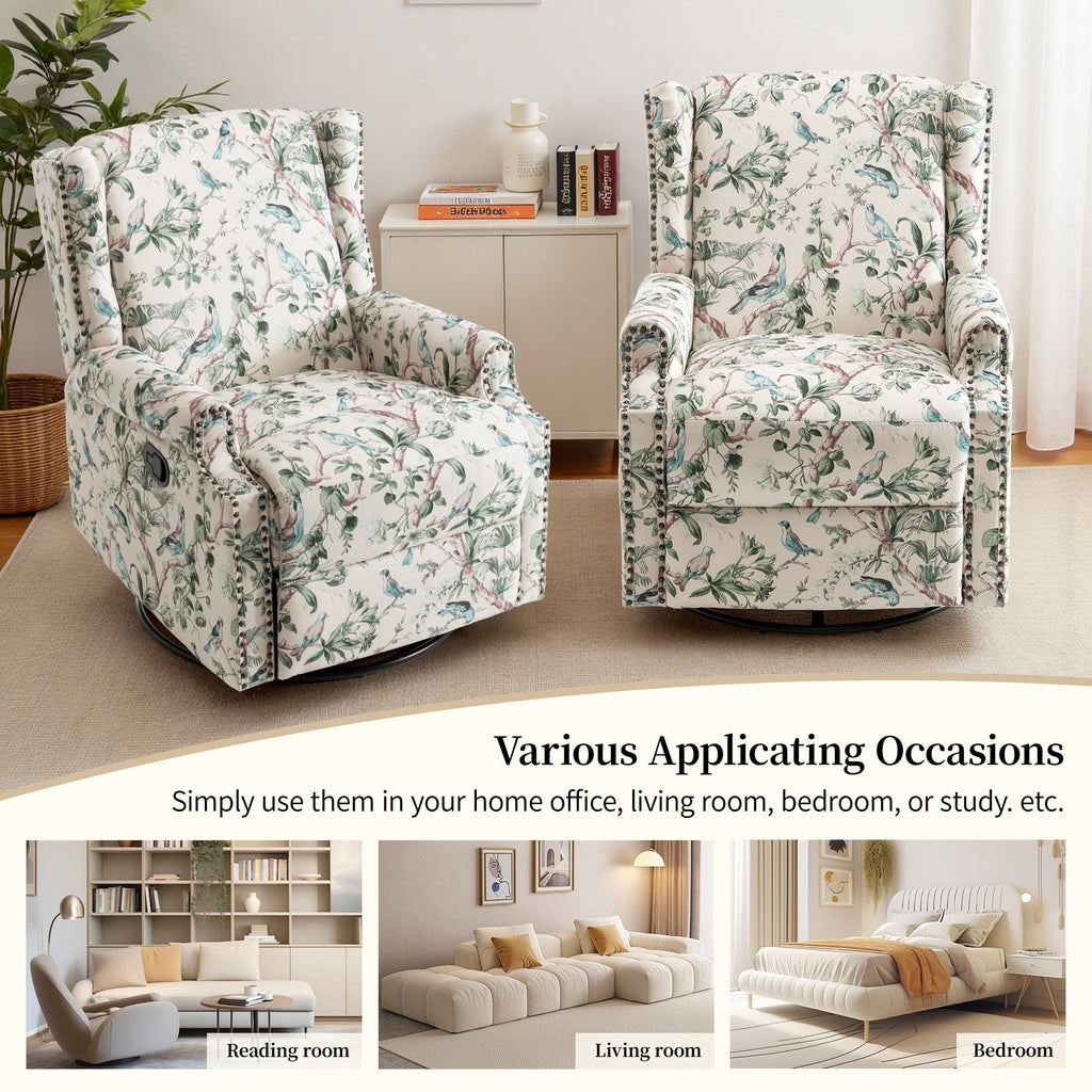 29'' W Pattern Swivel Glider Manual Push Back Recliner Chair Set of 2