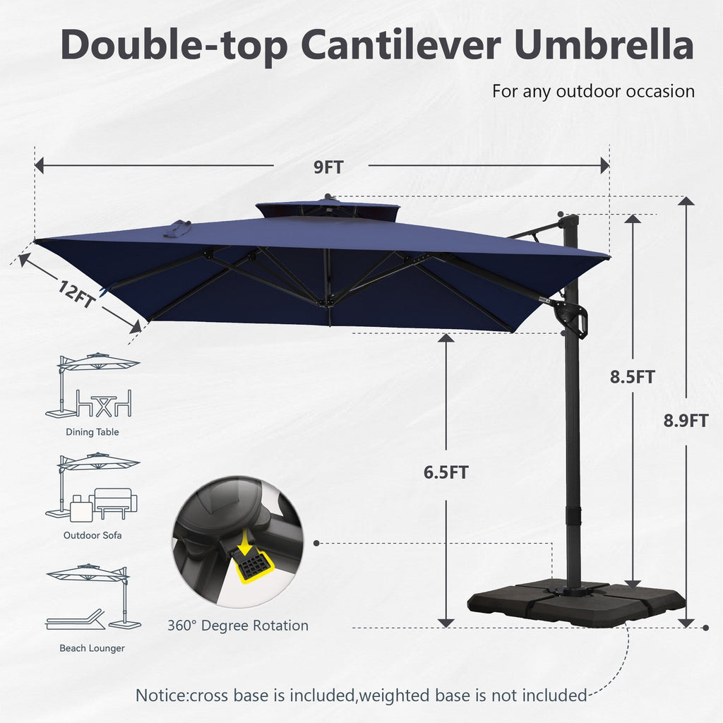 MAISON ARTS 12 FT Automatic Hydraulic Cantilever Umbrella Aluminum Pole 360 Degree Rotation